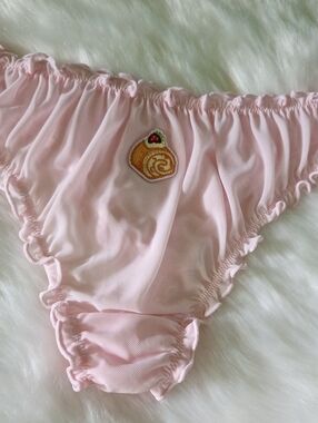 Pink Sheer Ruffle Bikini Panty with Embroidered Sweet Roll Patch